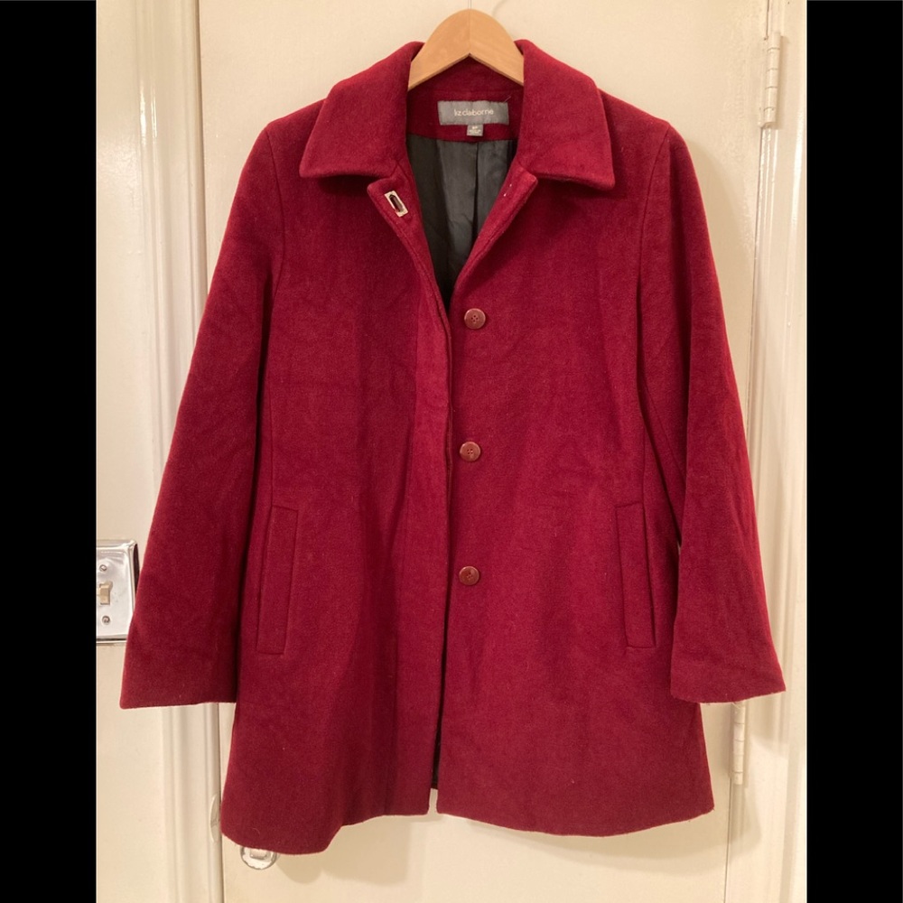 Liz Claiborne Wool Jacket Fully Lined Very Warm Burgundy Size 8P Wool Pea Coat